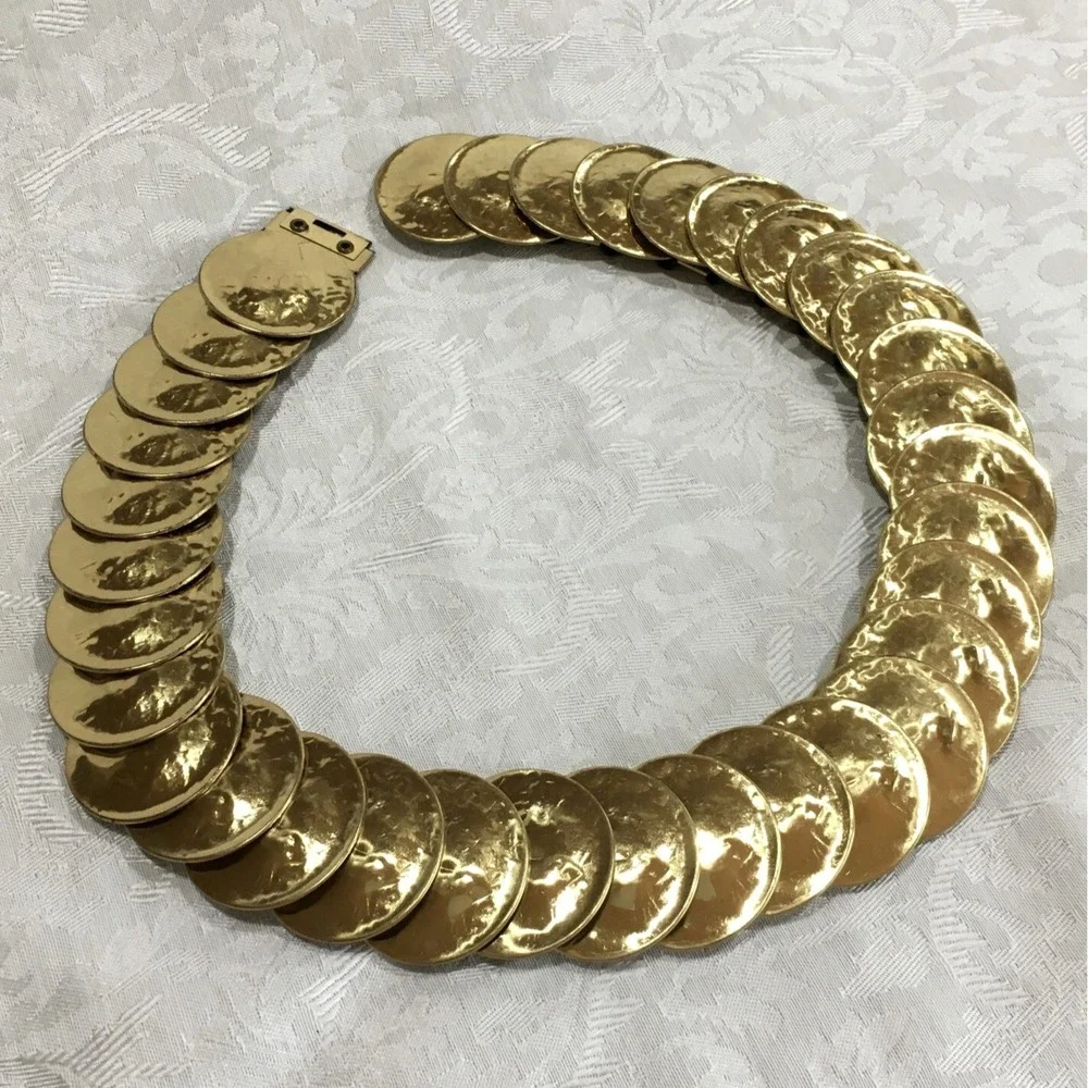 Vintage Gold Belt Stretch Scale Belt Hook Clasp Egyptian Revival Metal